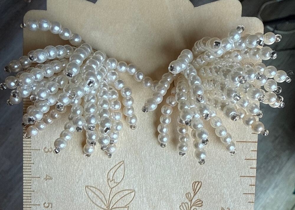 Vintage Pearl Tassel Cluster Faux Pearl Fringe Bridal Statement Earrings